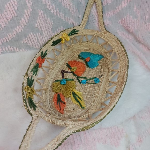 Vintage Boho Casserole Baskets Woven Raffia & Straw w/ Handles - Picture 3 of 8